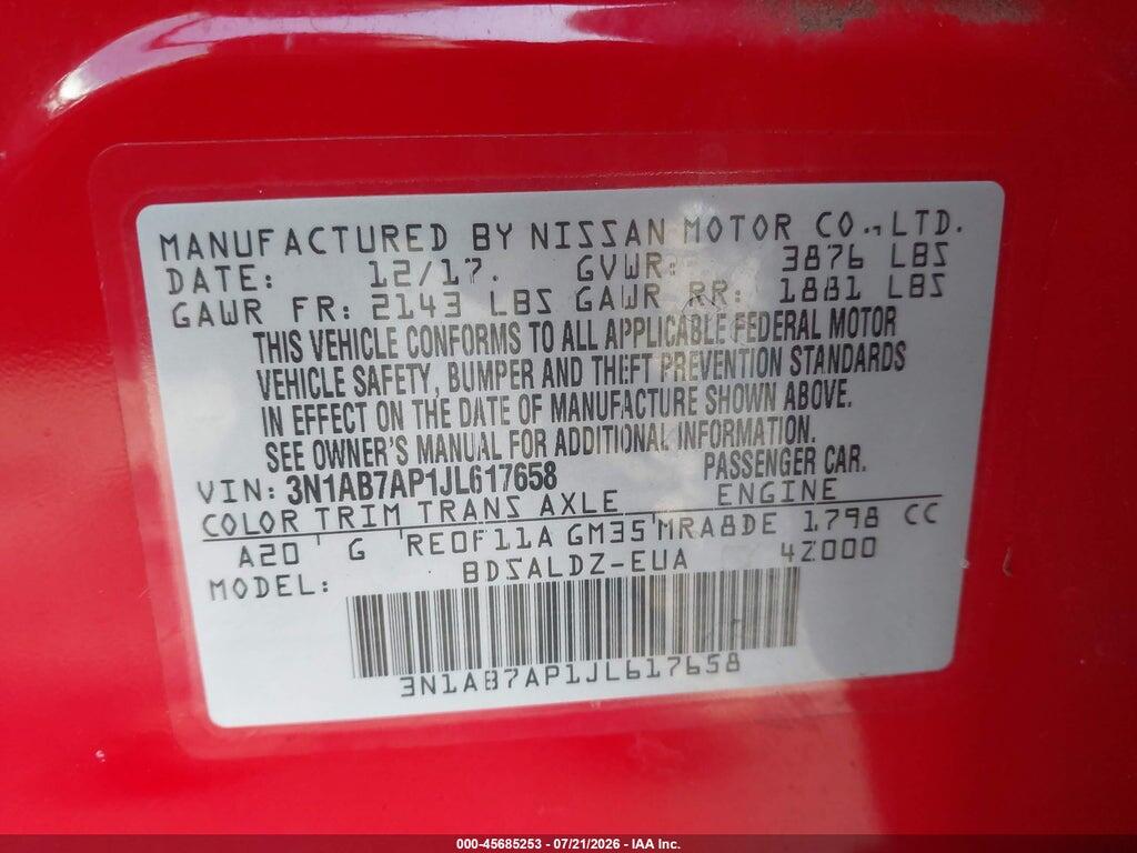 3N1AB7AP1JL617658 2018 NISSAN SENTRA photo no. 9