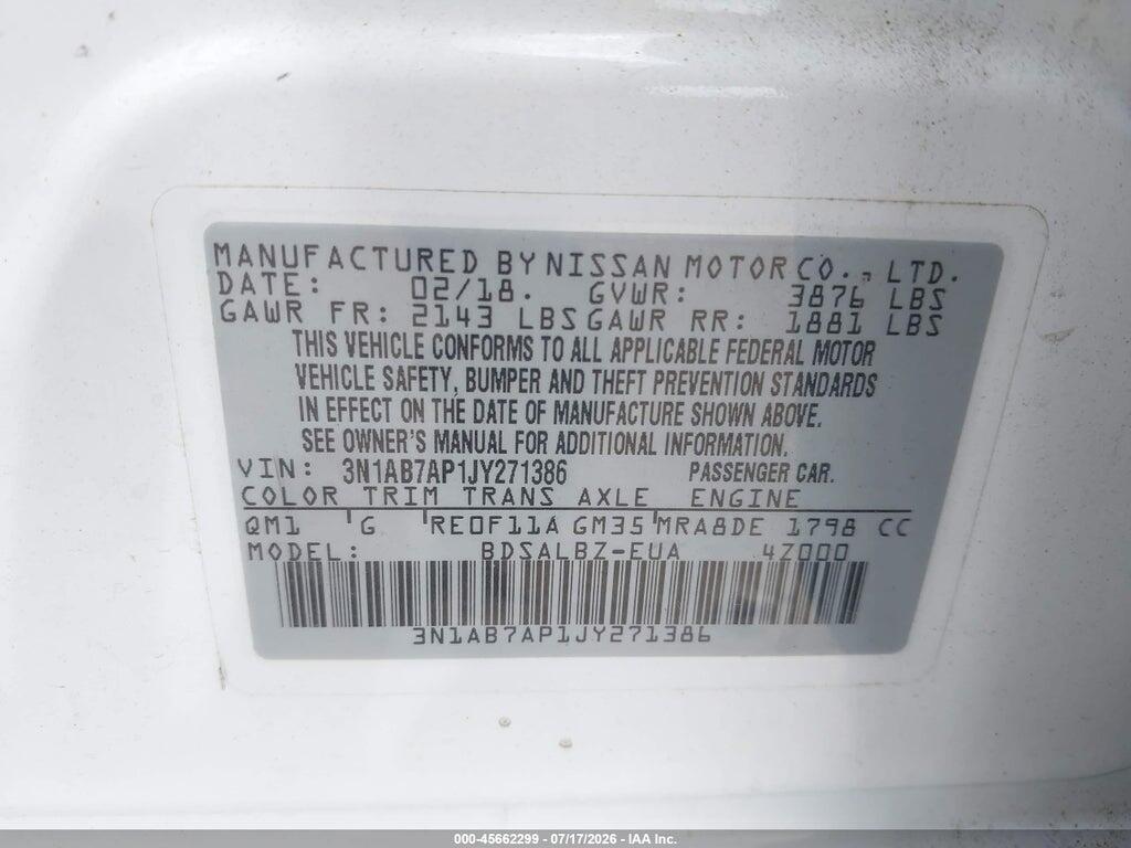 3N1AB7AP1JY271386 2018 NISSAN SENTRA photo no. 9