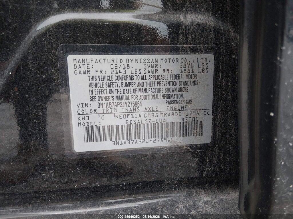 3N1AB7AP2JY275964 2018 NISSAN SENTRA photo no. 9