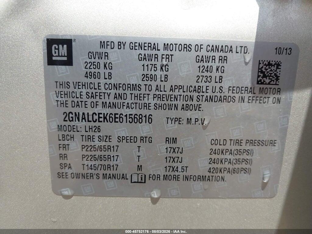 2GNALCEK6E6156816 2014 CHEVROLET EQUINOX photo no. 9
