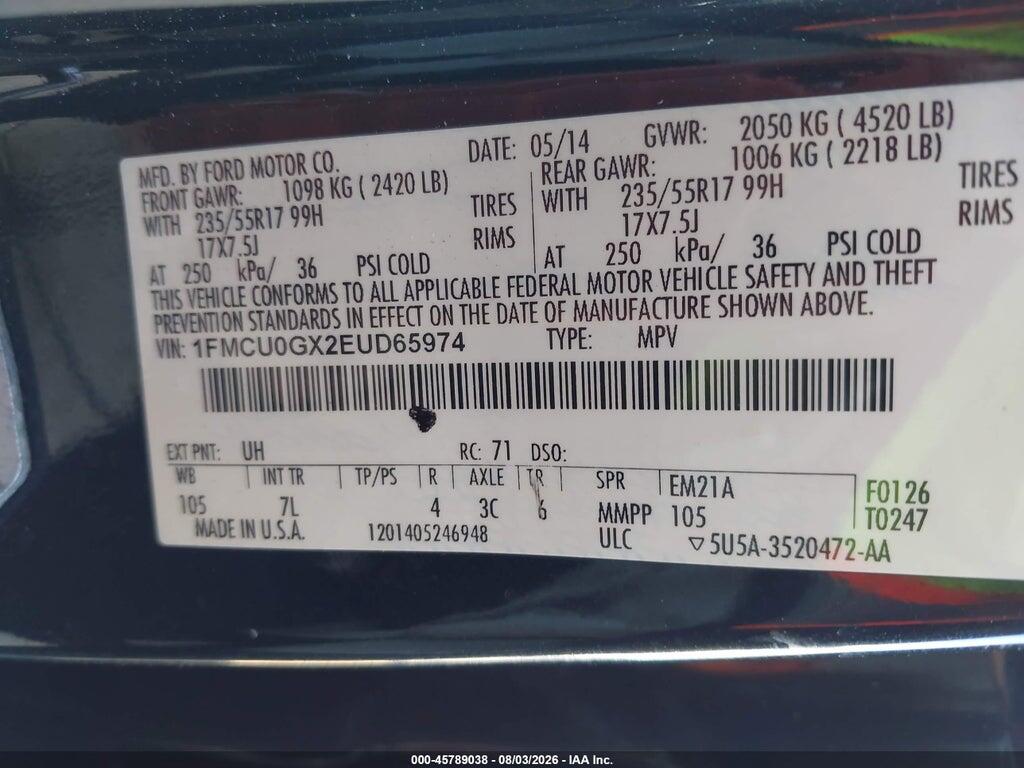 1FMCU0GX2EUD65974 2014 FORD ESCAPE photo no. 9