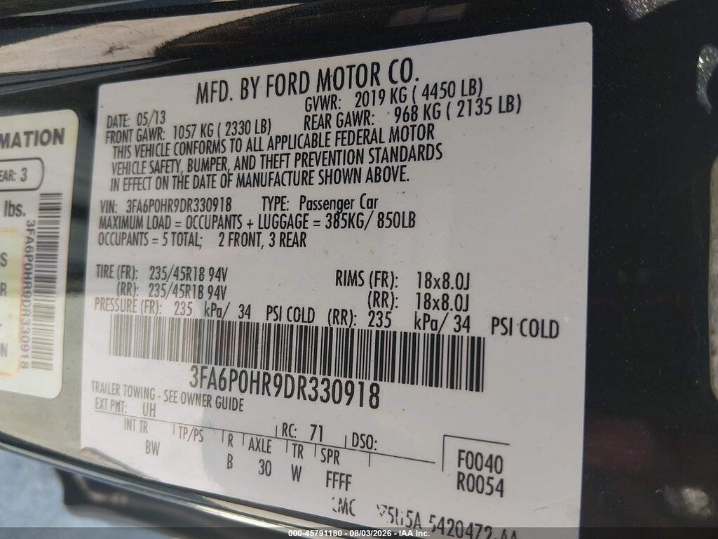 3FA6P0HR9DR330918 2013 FORD FUSION photo no. 9