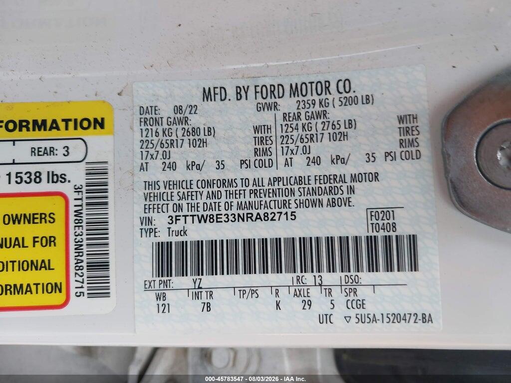 3FTTW8E33NRA82715 2022 FORD MAVERICK photo no. 9