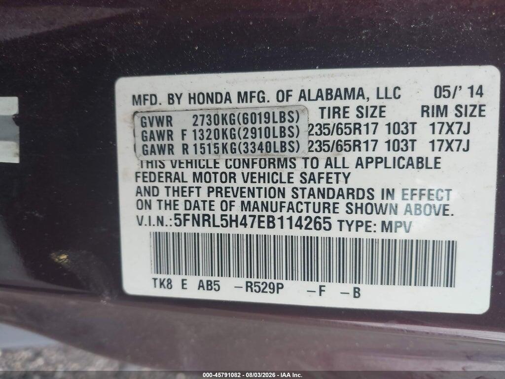 5FNRL5H47EB114265 2014 HONDA ODYSSEY photo no. 9