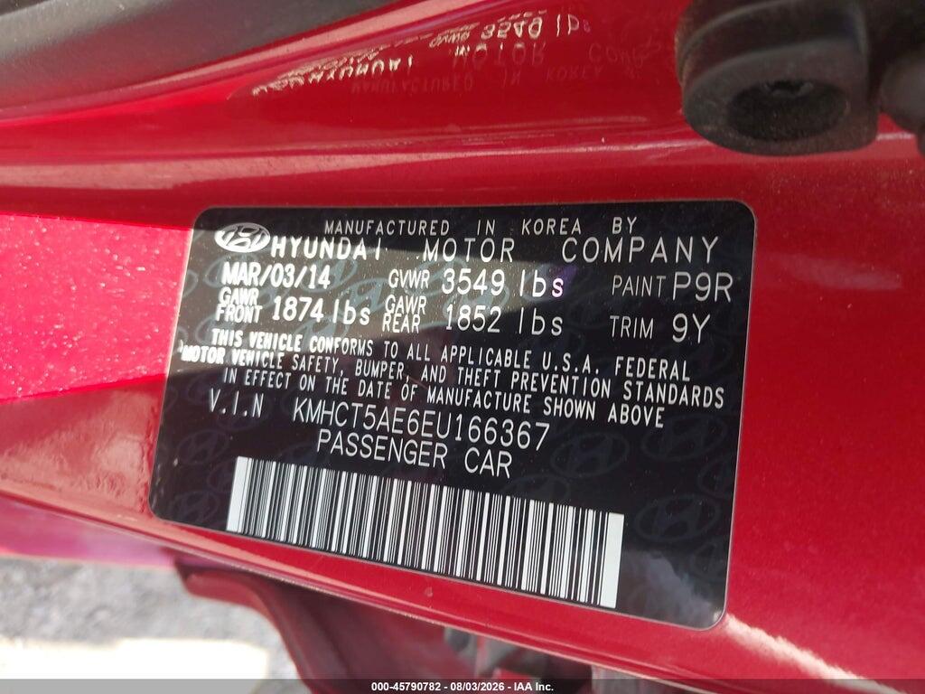KMHCT5AE6EU166367 2014 HYUNDAI ACCENT photo no. 9