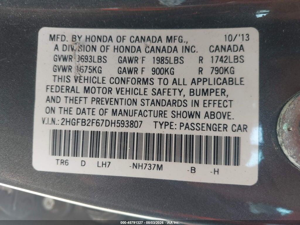 2HGFB2F67DH593807 2013 HONDA CIVIC photo no. 9