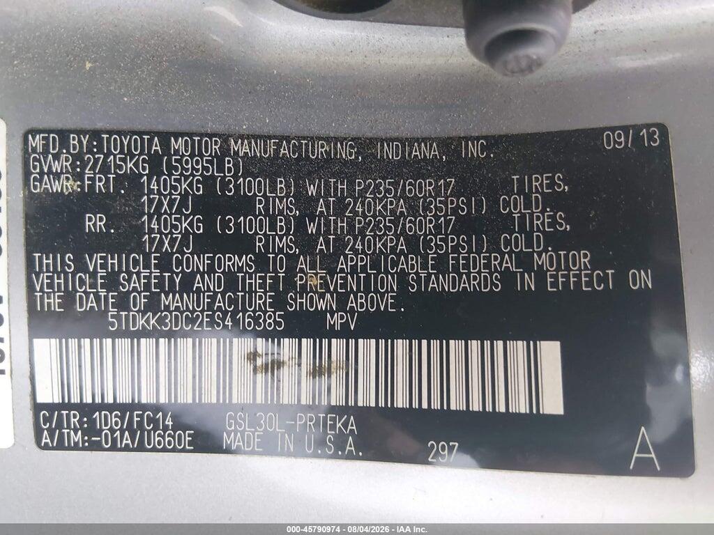 5TDKK3DC2ES416385 2014 TOYOTA SIENNA photo no. 9
