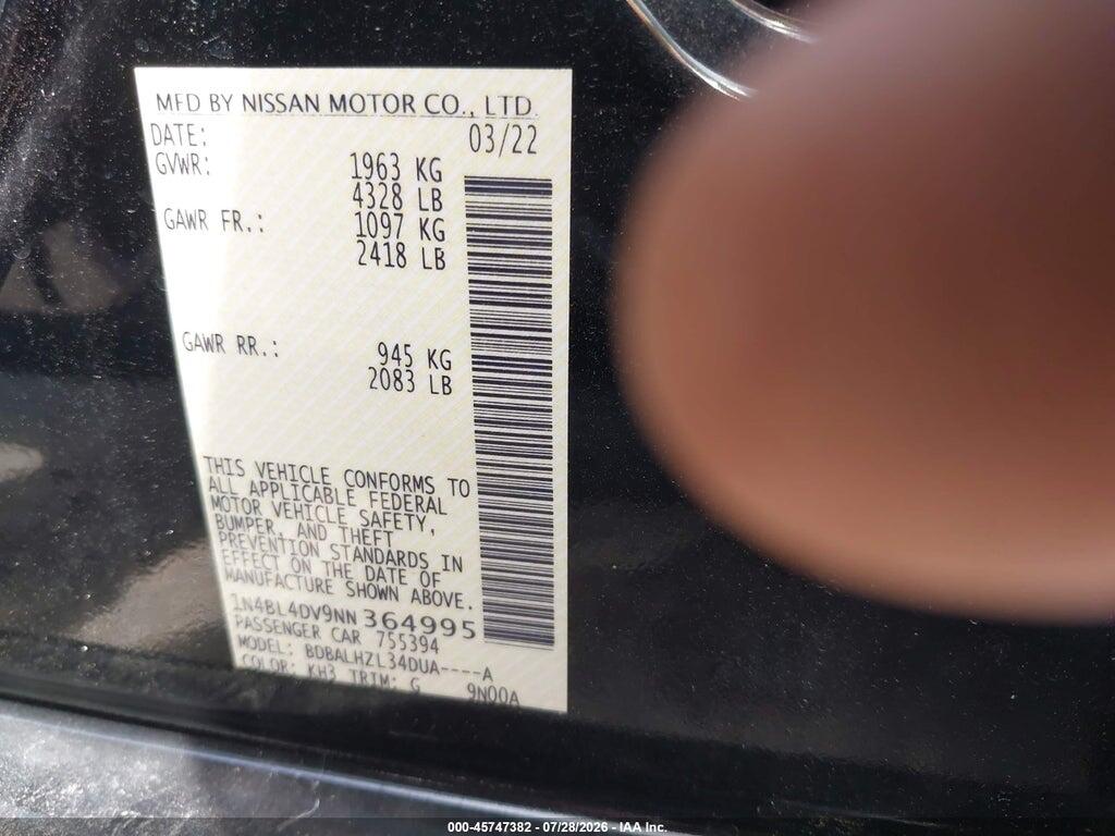 1N4BL4DV9NN364995 2022 NISSAN ALTIMA photo no. 9