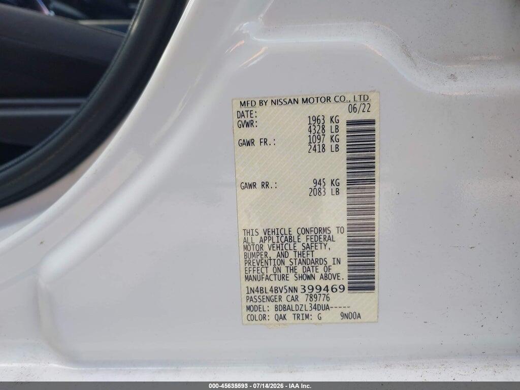 1N4BL4BV5NN399469 2022 NISSAN ALTIMA photo no. 9