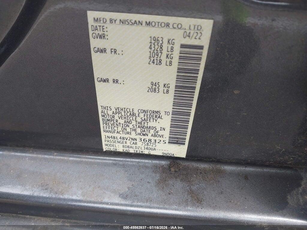 1N4BL4BV2NN368325 2022 NISSAN ALTIMA photo no. 9