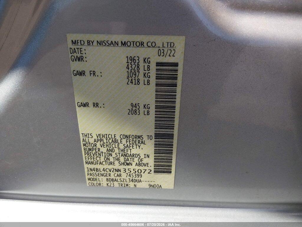 1N4BL4CV2NN355072 2022 NISSAN ALTIMA photo no. 9