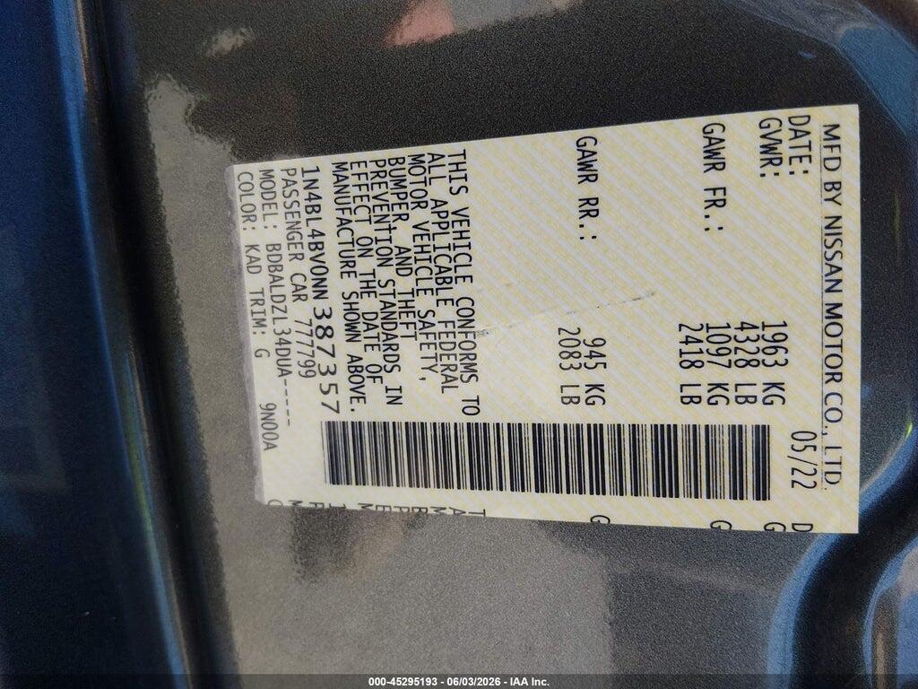 1N4BL4BV0NN387357 2022 NISSAN ALTIMA photo no. 9