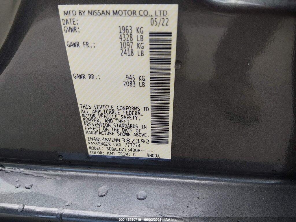 1N4BL4BV2NN387392 2022 NISSAN ALTIMA photo no. 9
