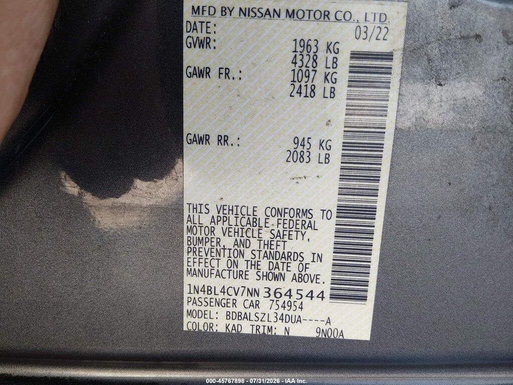 1N4BL4CV7NN364544 2022 NISSAN ALTIMA photo no. 9