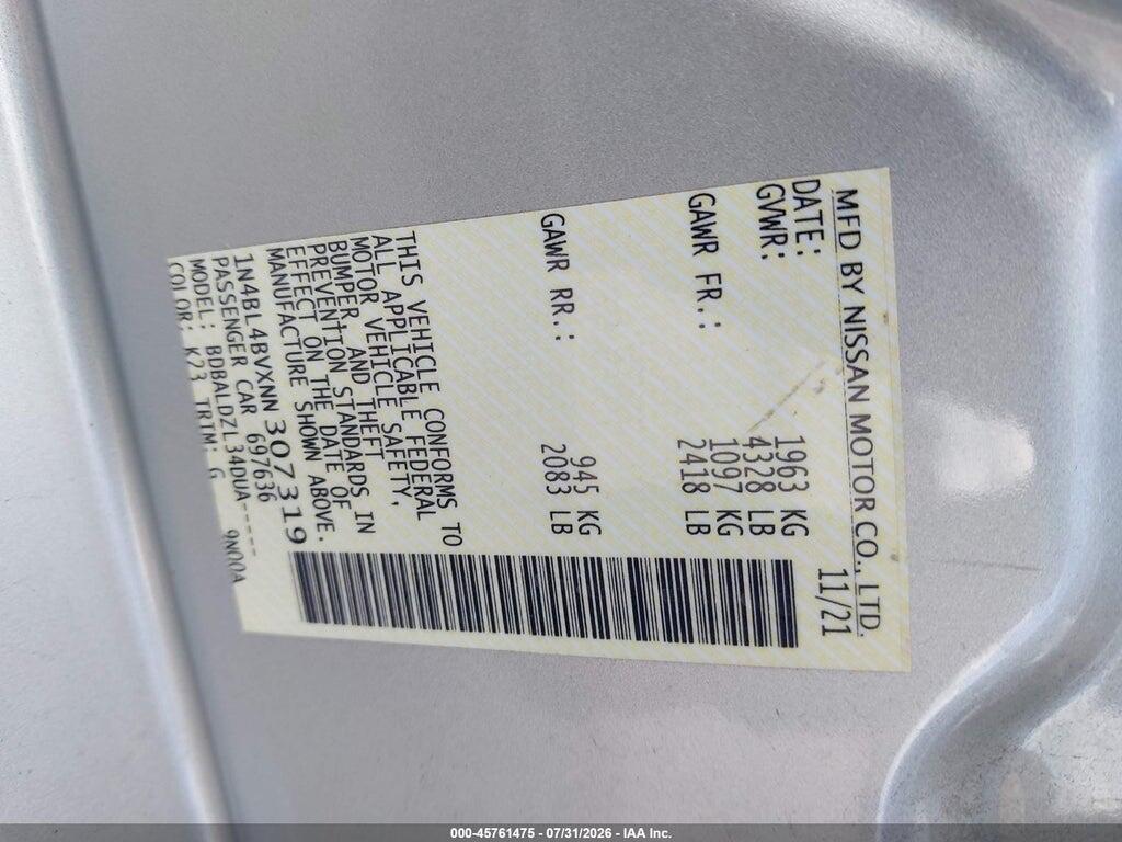 1N4BL4BVXNN307319 2022 NISSAN ALTIMA photo no. 9