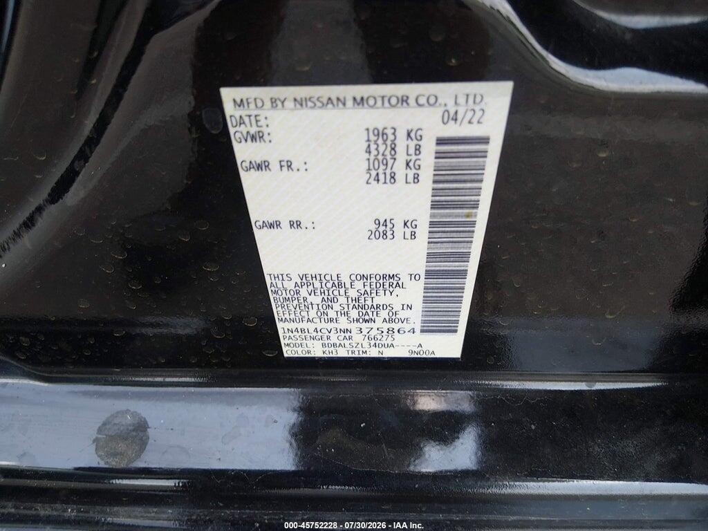 1N4BL4CV3NN375864 2022 NISSAN ALTIMA photo no. 9