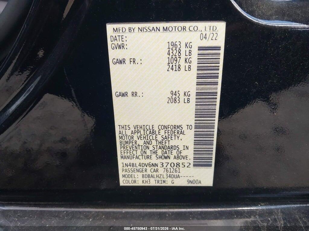 1N4BL4DV6NN370852 2022 NISSAN ALTIMA photo no. 9