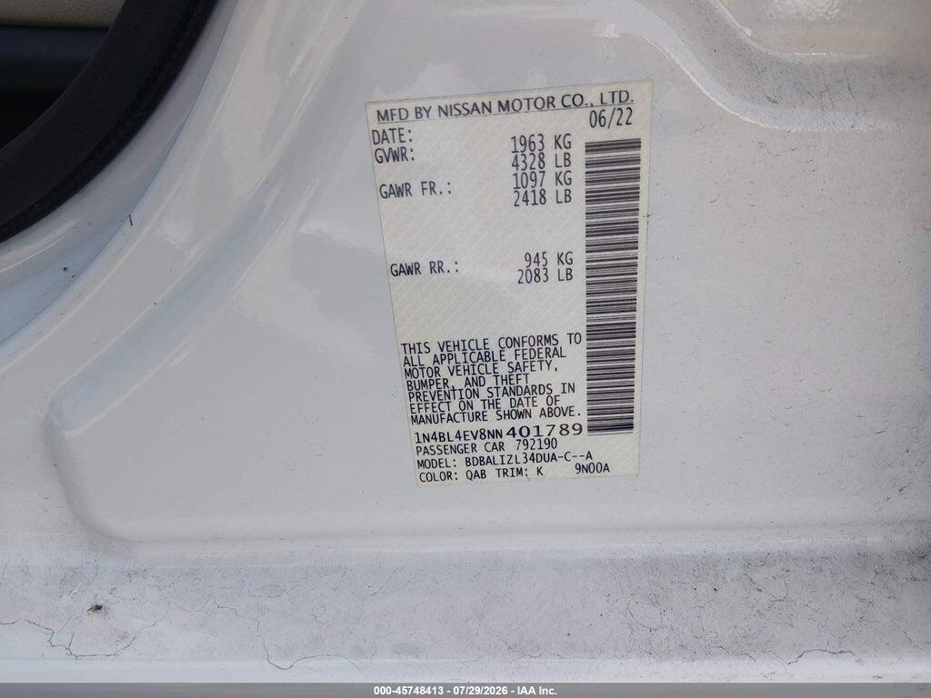 1N4BL4EV8NN401789 2022 NISSAN ALTIMA photo no. 9