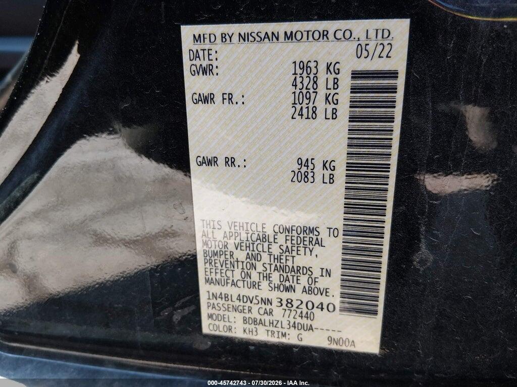 1N4BL4DV5NN382040 2022 NISSAN ALTIMA photo no. 9