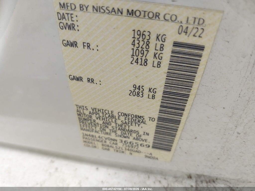 1N4BL4CV0NN366569 2022 NISSAN ALTIMA photo no. 9