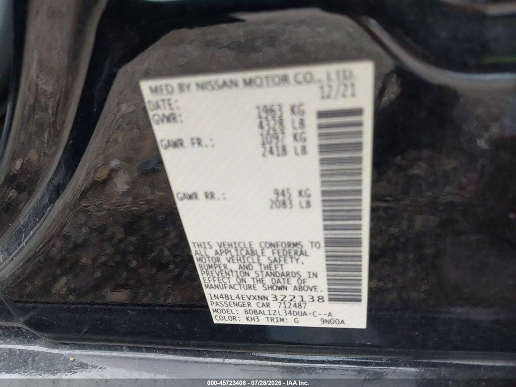 1N4BL4EVXNN322138 2022 NISSAN ALTIMA photo no. 9