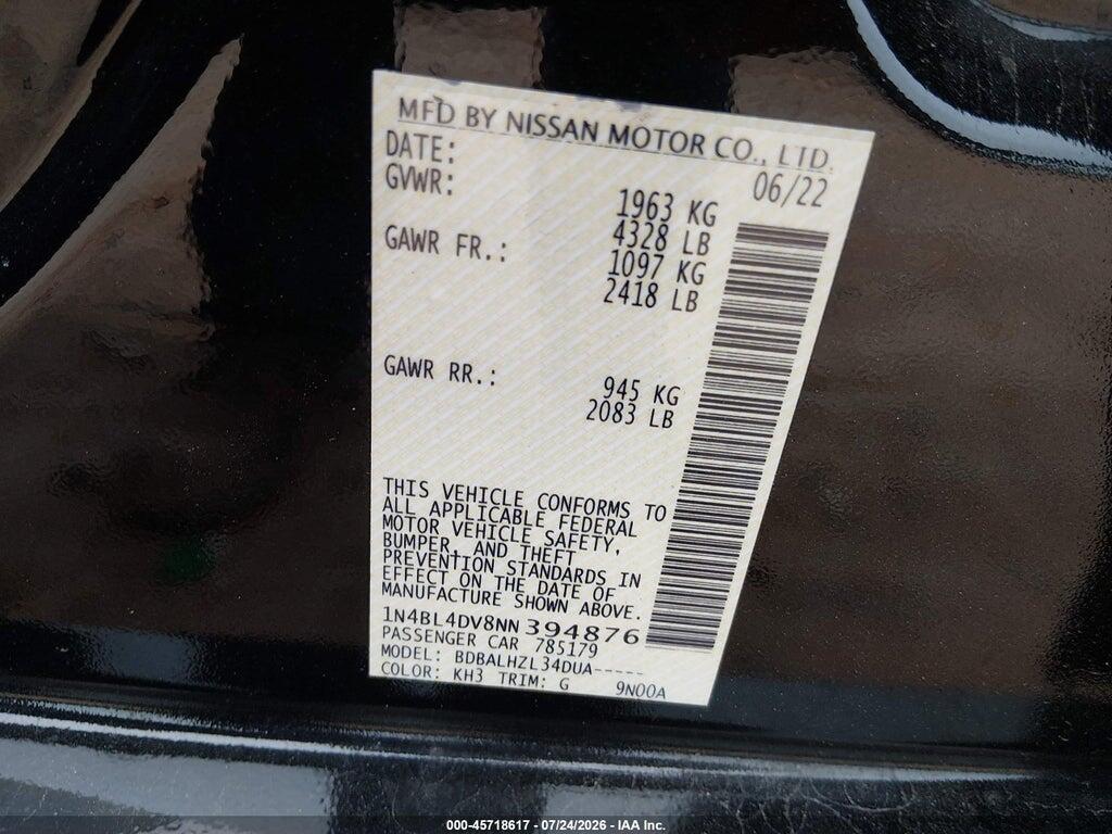 1N4BL4DV8NN394876 2022 NISSAN ALTIMA photo no. 9