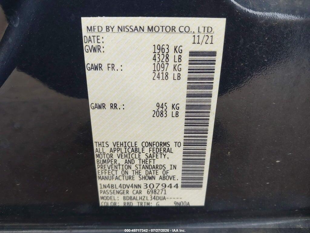 1N4BL4DV4NN307944 2022 NISSAN ALTIMA photo no. 9