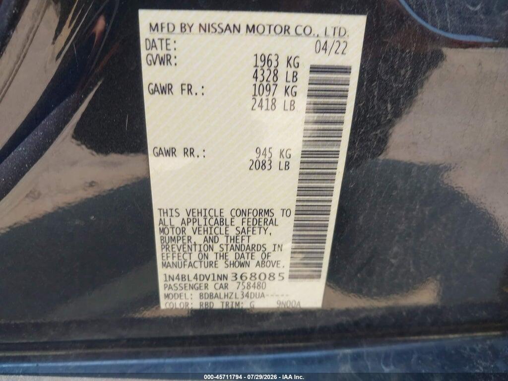 1N4BL4DV1NN368085 2022 NISSAN ALTIMA photo no. 9