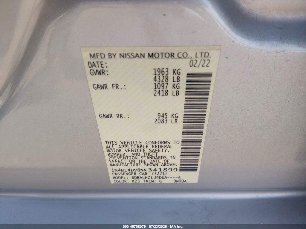 1N4BL4DV8NN341899 2022 NISSAN ALTIMA photo no. 9