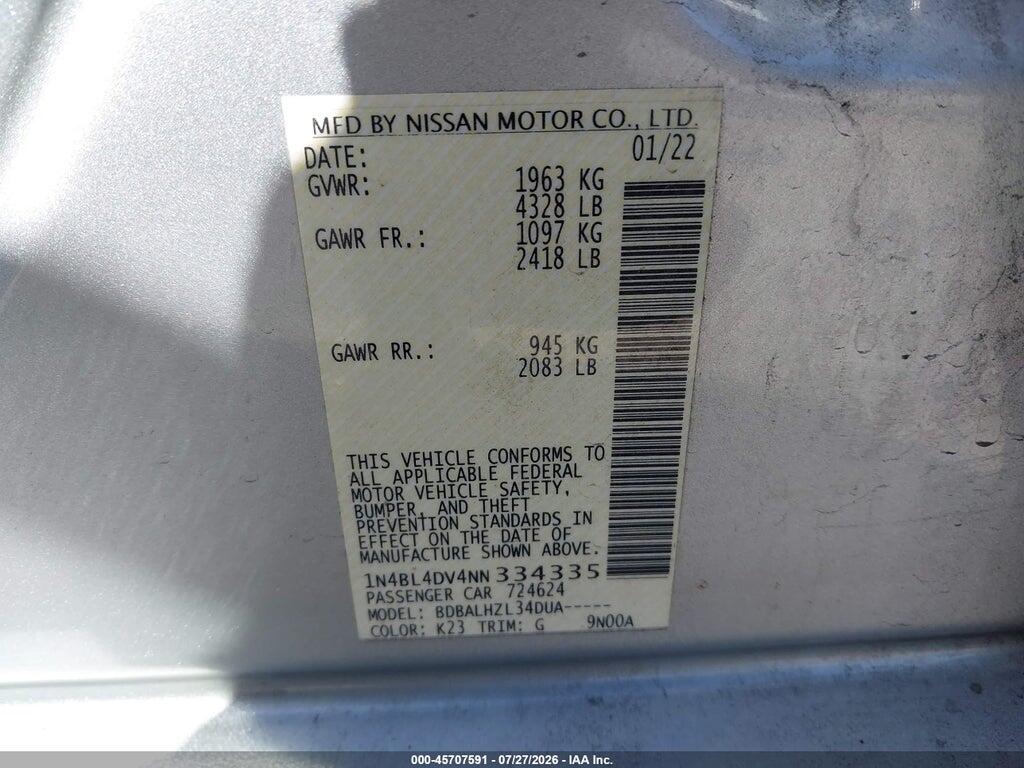 1N4BL4DV4NN334335 2022 NISSAN ALTIMA photo no. 9