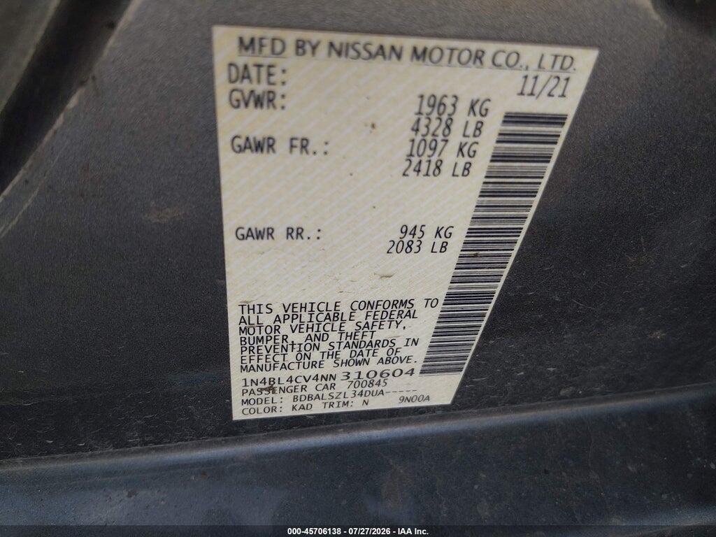 1N4BL4CV4NN310604 2022 NISSAN ALTIMA photo no. 9