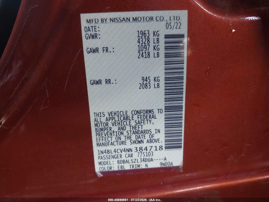 1N4BL4CV4NN384718 2022 NISSAN ALTIMA photo no. 9