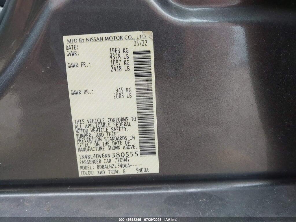 1N4BL4DV6NN380555 2022 NISSAN ALTIMA photo no. 9