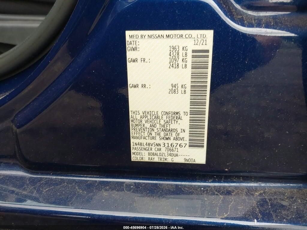 1N4BL4BV5NN316767 2022 NISSAN ALTIMA photo no. 9