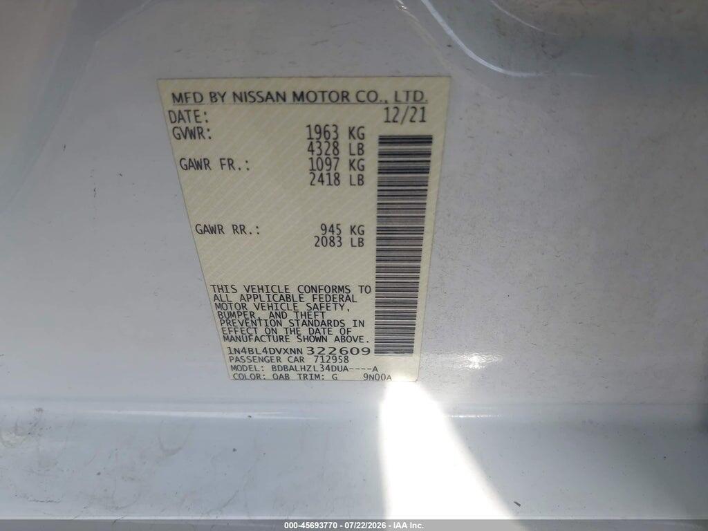 1N4BL4DVXNN322609 2022 NISSAN ALTIMA photo no. 9