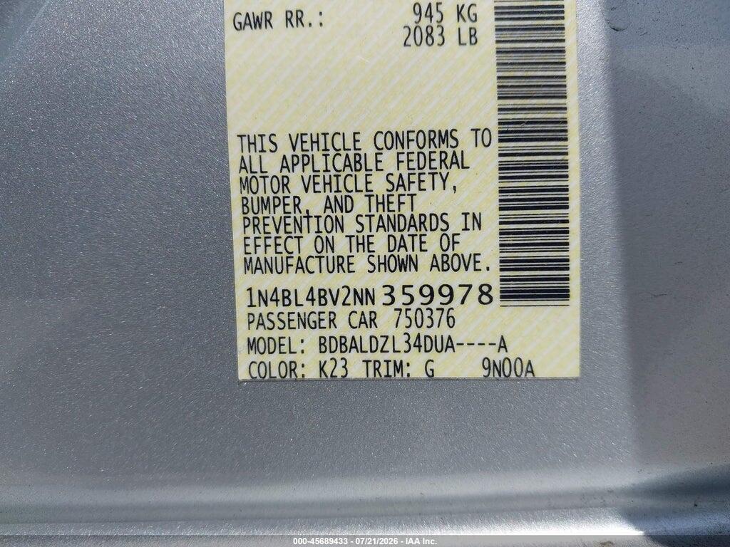 1N4BL4BV2NN359978 2022 NISSAN ALTIMA photo no. 9
