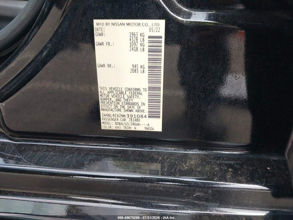 1N4BL4CV2NN391084 2022 NISSAN ALTIMA photo no. 9