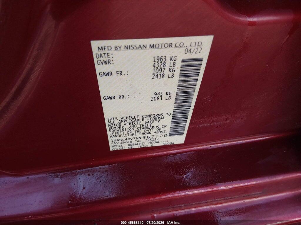 1N4BL4DV7NN367720 2022 NISSAN ALTIMA photo no. 9