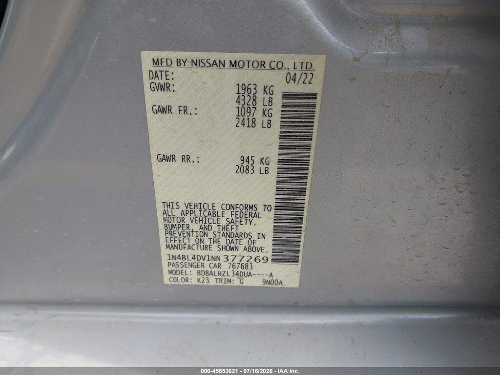 1N4BL4DV1NN377269 2022 NISSAN ALTIMA photo no. 9