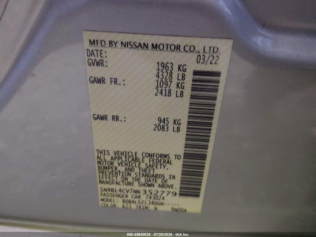 1N4BL4CV7NN352779 2022 NISSAN ALTIMA photo no. 9
