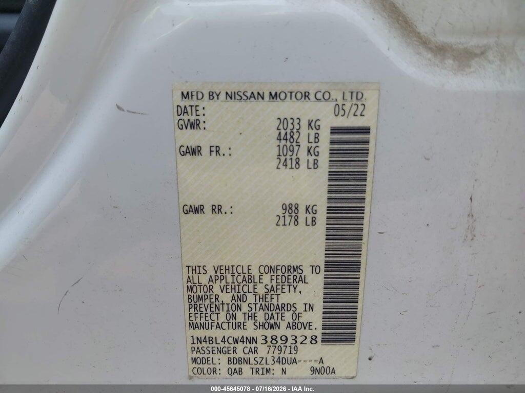 1N4BL4CW4NN389328 2022 NISSAN ALTIMA photo no. 9