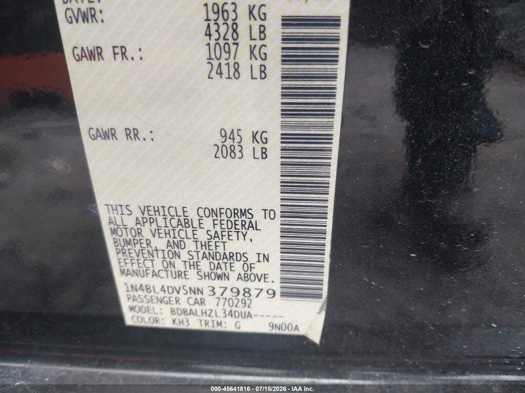 1N4BL4DV5NN379879 2022 NISSAN ALTIMA photo no. 9