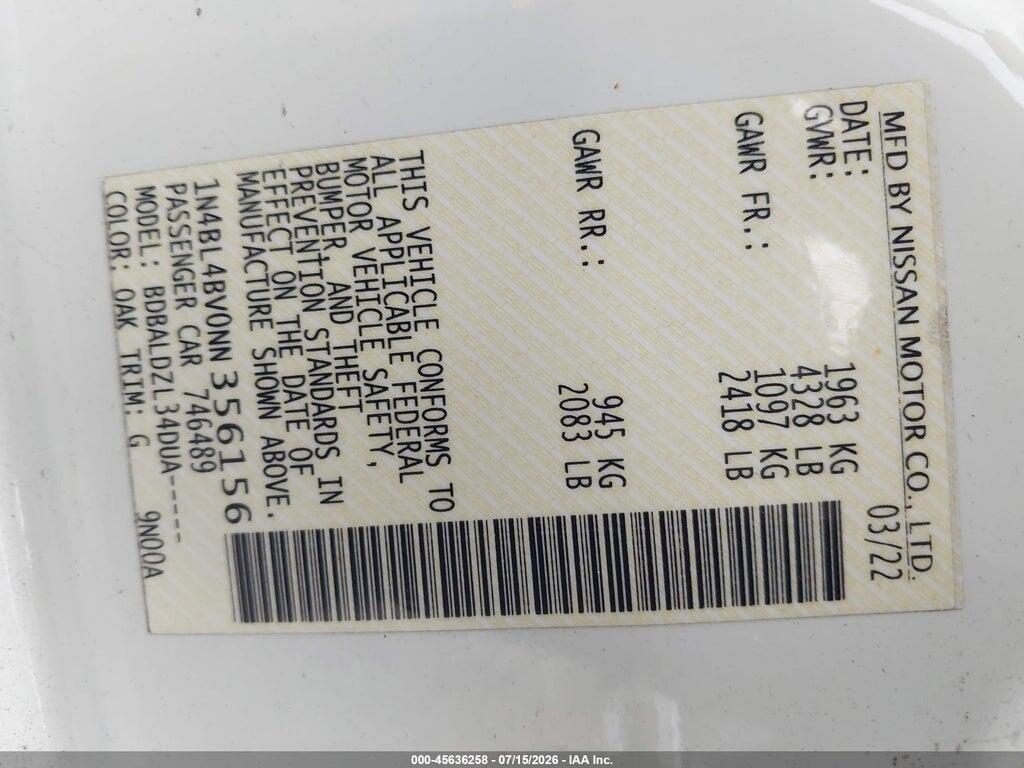 1N4BL4BV0NN356156 2022 NISSAN ALTIMA photo no. 9