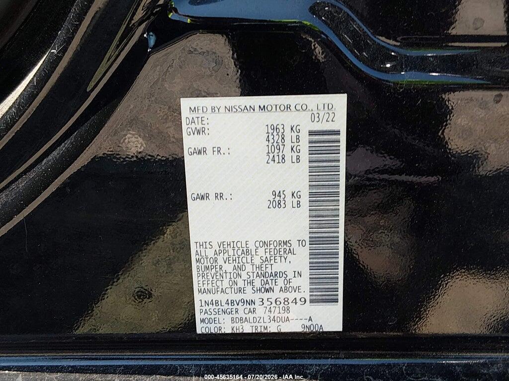 1N4BL4BV9NN356849 2022 NISSAN ALTIMA photo no. 9