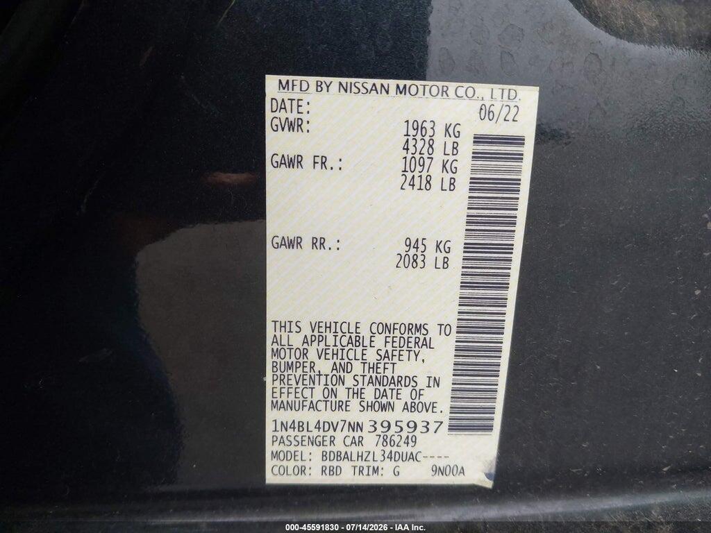 1N4BL4DV7NN395937 2022 NISSAN ALTIMA photo no. 9