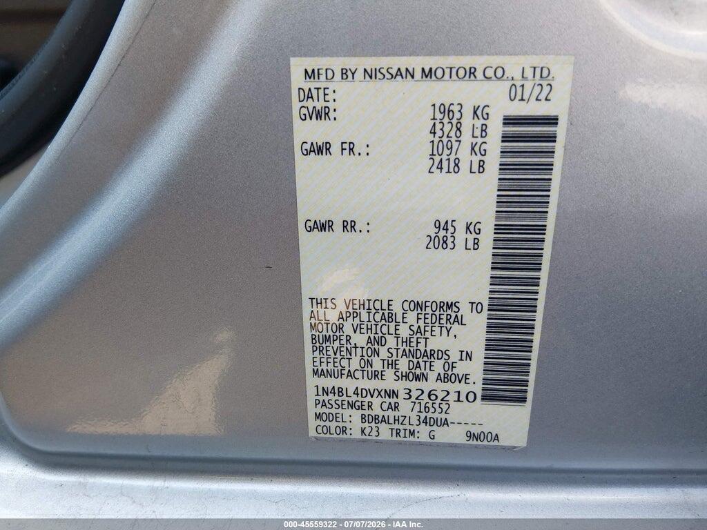 1N4BL4DVXNN326210 2022 NISSAN ALTIMA photo no. 9