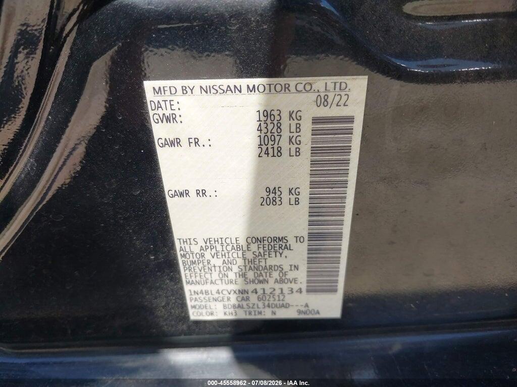 1N4BL4CVXNN412134 2022 NISSAN ALTIMA photo no. 9