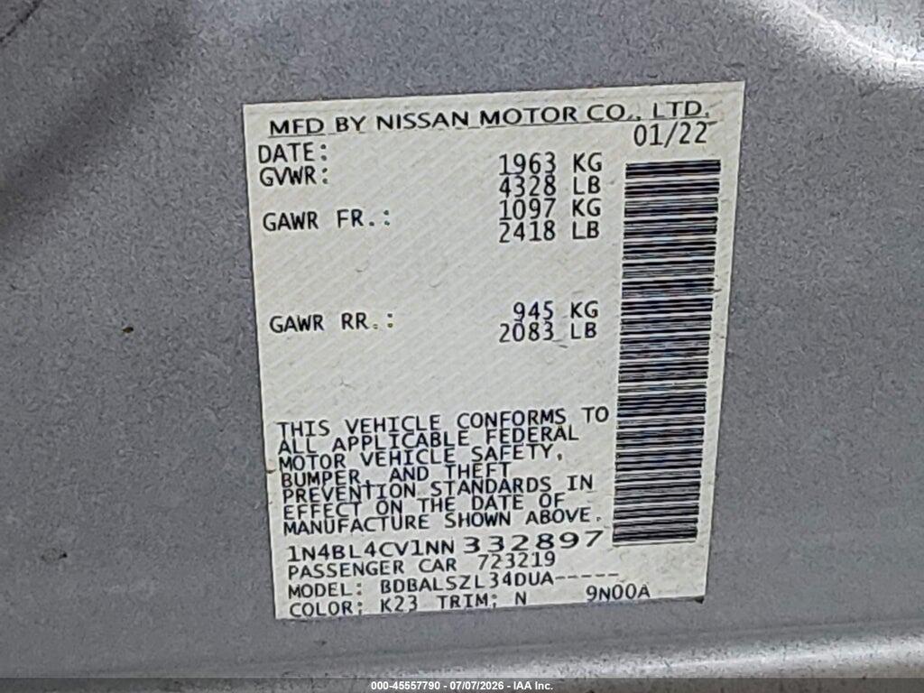 1N4BL4CV1NN332897 2022 NISSAN ALTIMA photo no. 9