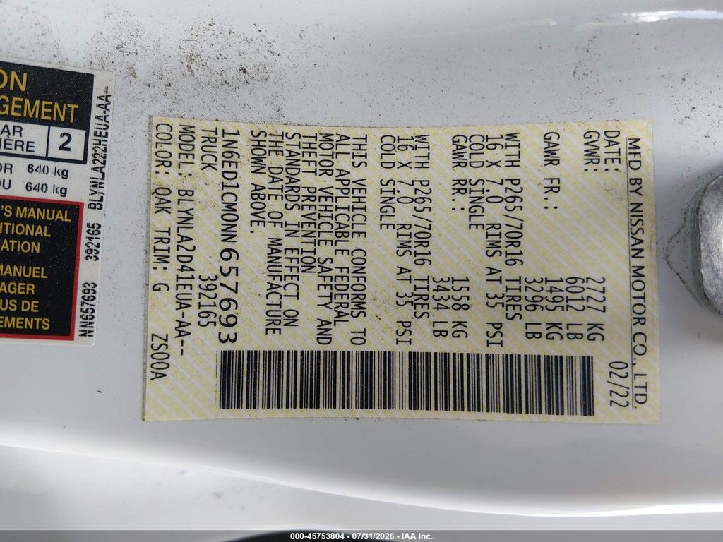 1N6ED1CM0NN657693 2022 NISSAN FRONTIER photo no. 9