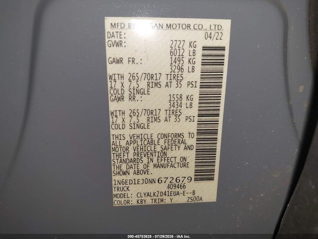 1N6ED1EJ0NN672679 2022 NISSAN FRONTIER photo no. 9